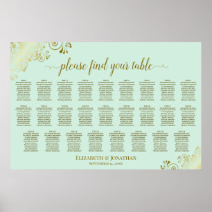 Poster Plan de table de mariage à 26 tables Vert Menthe &