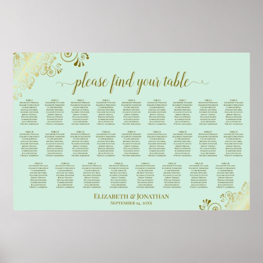 Poster Plan de table de mariage à 26 tables Vert Menthe & (Devant)
