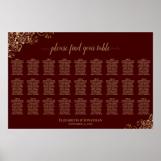 Poster Plan de table de mariage à 27 tables Auburn Brun & (Devant)