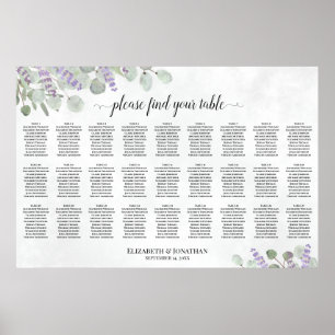 Poster Plan de table de mariage à 27 tables Lavande Eucal