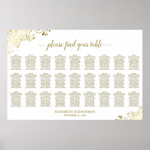 Poster Plan de table de mariage à 27 tables Orné Or & Bla