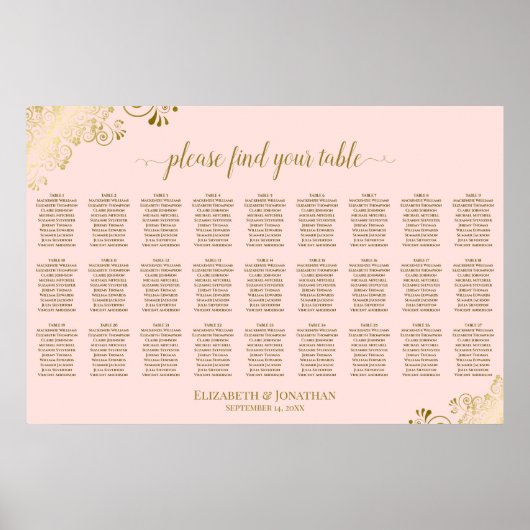 Poster Plan de table de mariage à 27 tables Rose poudré & (Devant)