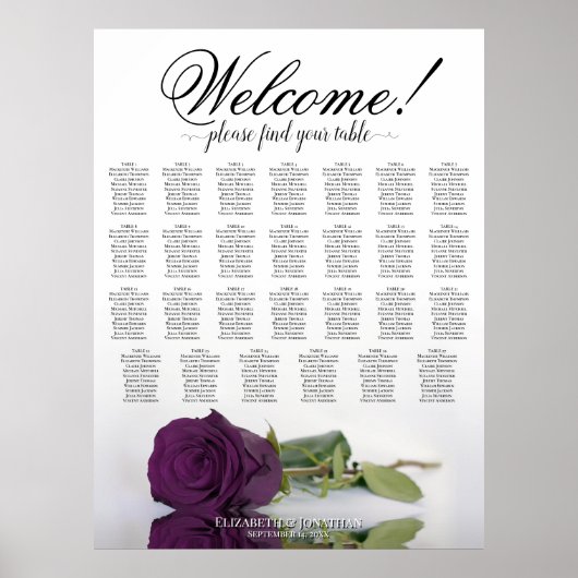 Poster Plan de table de mariage à 27 tables Rose pourpre (Devant)