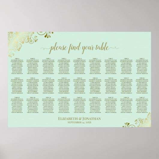 Poster Plan de table de mariage à 27 tables Vert Menthe & (Devant)