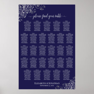 Poster Plan de table de mariage à 28 tables Argent sur Bl
