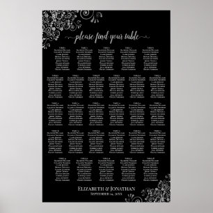 Poster Plan de table de mariage à 28 tables argenté frang