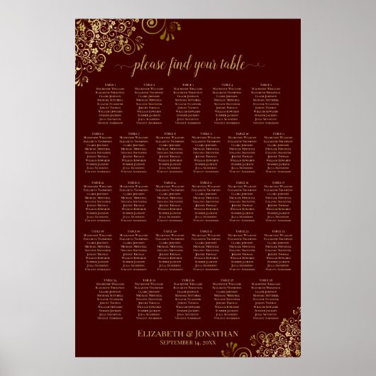 Poster Plan de table de mariage à 28 tables Auburn Brun & (Devant)