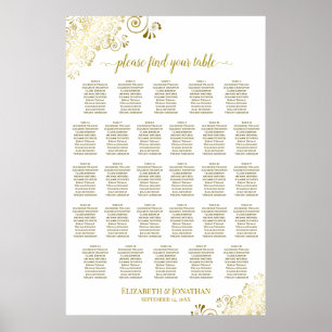 Poster Plan de table de mariage à 28 tables avec fronces