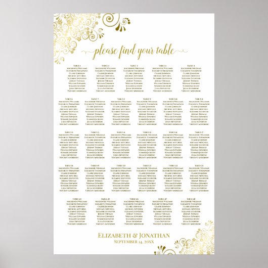Poster Plan de table de mariage à 28 tables avec fronces (Devant)