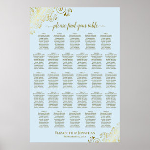 Poster Plan de table de mariage à 28 tables Bleu poudré &