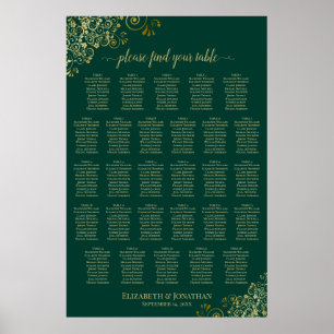 Poster Plan de table de mariage à 28 tables Émeraude Vert