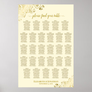 Poster Plan de table de mariage à 28 tables Orné Or et Cr