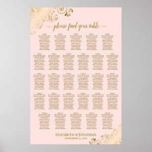 Poster Plan de table de mariage à 28 tables Rose poudré &