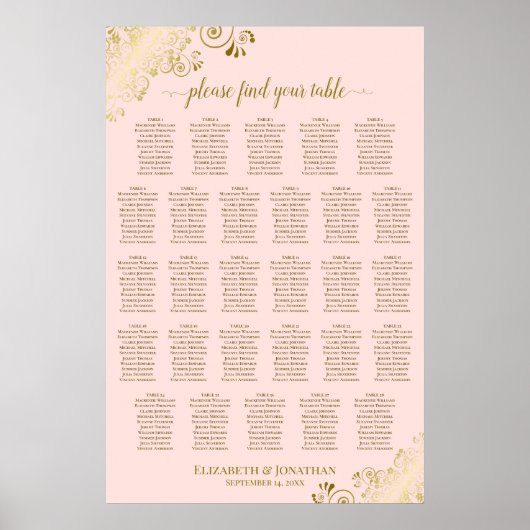 Poster Plan de table de mariage à 28 tables Rose poudré & (Devant)