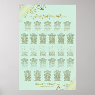Poster Plan de table de mariage à 28 tables Vert Menthe &