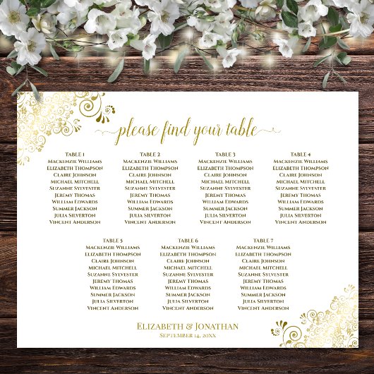 Poster Plan de table de mariage à 7 tables avec frisottis