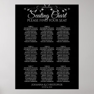 Poster Plan de table de mariage à 9 tables Silver on Blac