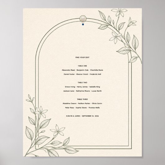 Poster Plan de table de mariage à arche botanique moderne (Devant)