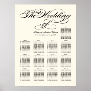 Poster Plan de table de mariage à calligraphie noire élég