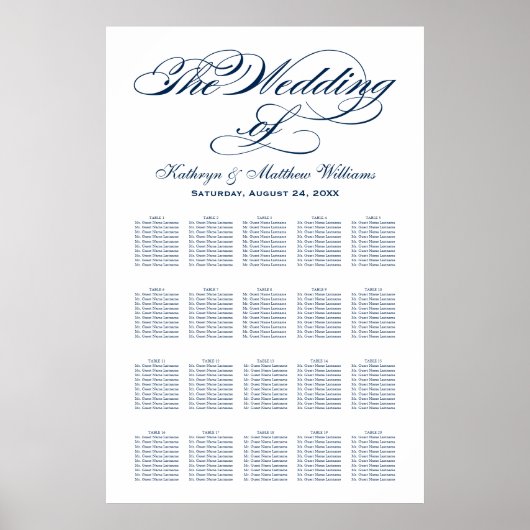 Poster Plan de table de mariage à la calligraphie marine  (Devant)