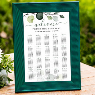 Poster Plan de table de mariage à la verdure d'eucalyptus