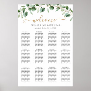 Poster Plan de table de mariage à la verdure d'eucalyptus