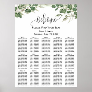 Poster Plan de table de mariage à la verdure Eucalyptus