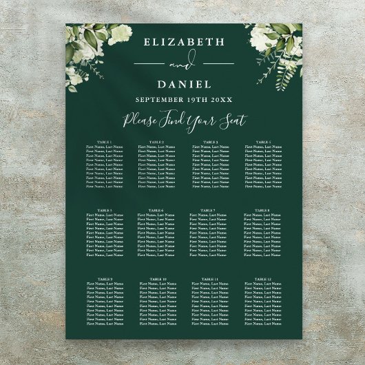 Poster Plan de table de mariage à la verdure florale émer
