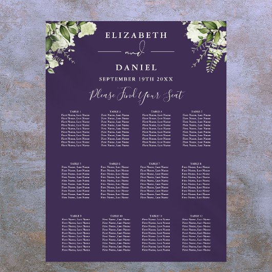 Poster Plan de table de mariage à la verdure florale viol