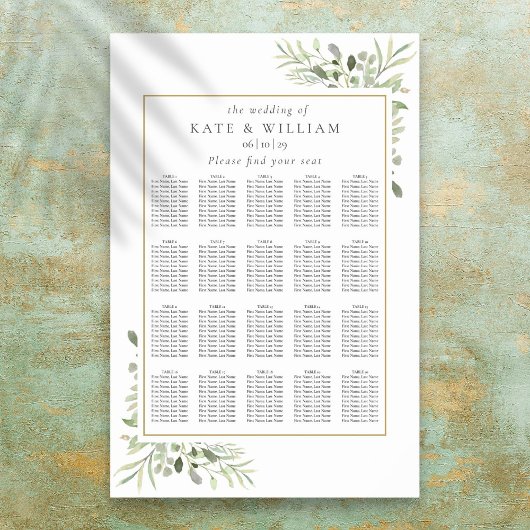 Poster Plan de table de mariage à la verdure moderne