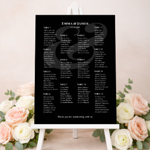 Poster Plan de table de mariage à l'ampersand noir invers