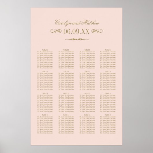 Poster Plan de table de mariage à l'ancienne avec une tou (Devant)
