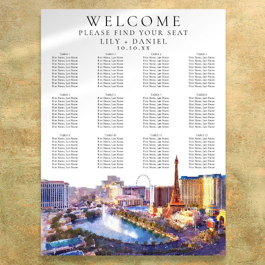 Poster Plan de table de mariage à l'aquarelle Las Vegas N