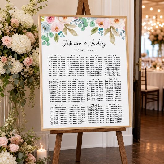 Poster Plan de table de mariage à l'aquarelle pastel