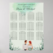 Poster Plan de table de mariage à l'aquarelle verte perso (Devant)