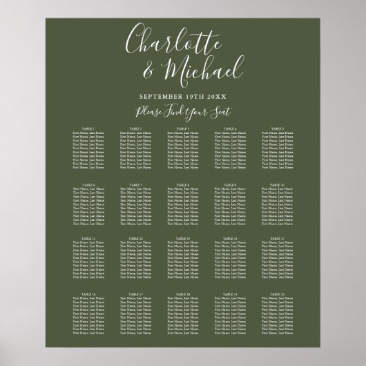 Poster Plan de table de mariage à l'écriture signature ve (Devant)