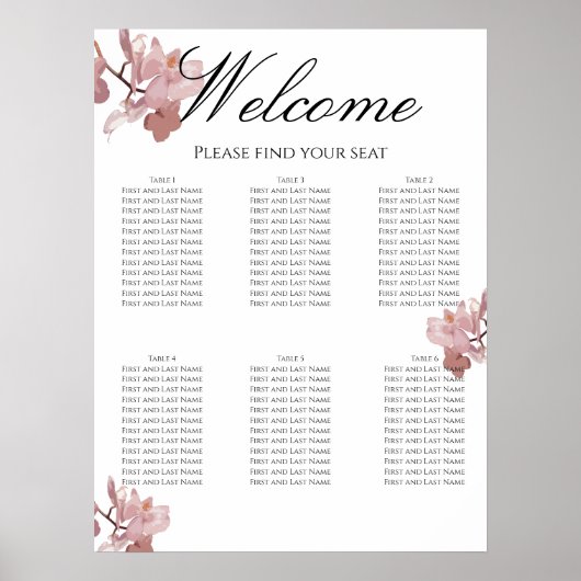 Poster Plan de table de mariage à l'orchidée rose (Devant)