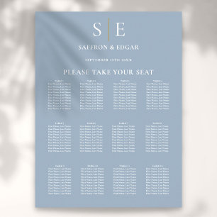 Poster Plan de table de mariage à monogramme bleu poussié