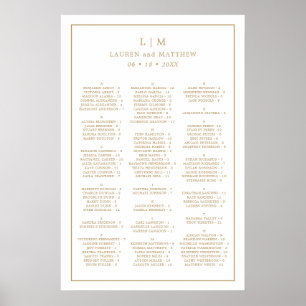 Poster Plan de table de mariage à monogramme simple en or