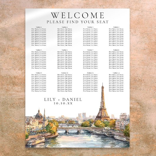 Poster Plan de table de mariage à Paris en aquarelle