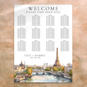 Poster Plan de table de mariage à Paris France aquarelle