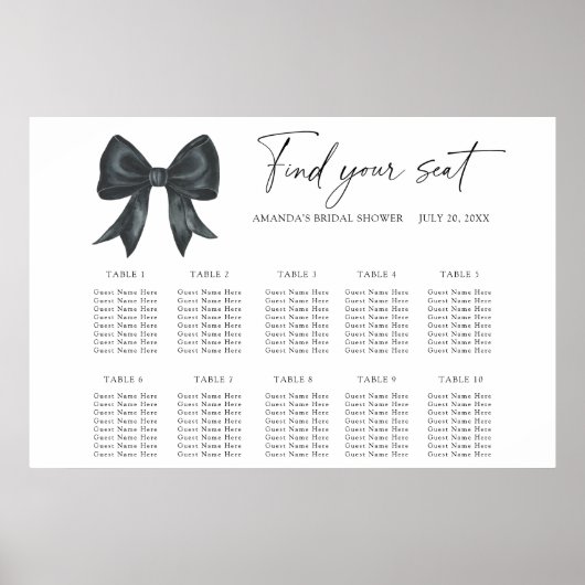 Poster Plan de table de mariage à ruban noir (Devant)
