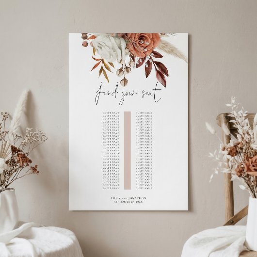 Poster Plan de table de mariage à table unique Florals Ro