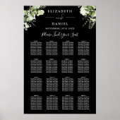 Poster Plan de table de mariage à verdure noir et blanc (Devant)