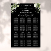 Poster Plan de table de mariage à verdure noir et blanc