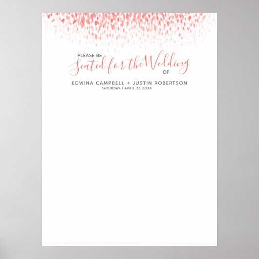 Poster Plan de table de mariage abstrait aquarelle corail (Devant)