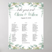 Poster Plan de table de mariage Alphabet Élégant Vert (Devant)
