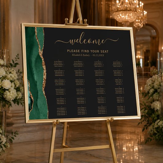 Poster Plan de table de mariage alphabétique en Agate Ver