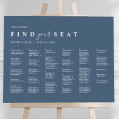 Poster Plan de table de mariage alphabétique minimal bleu