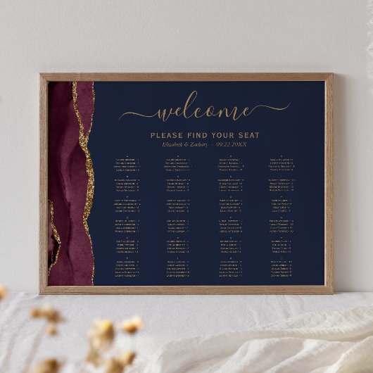 Poster Plan de table de mariage alphabétique Navy Bourgui